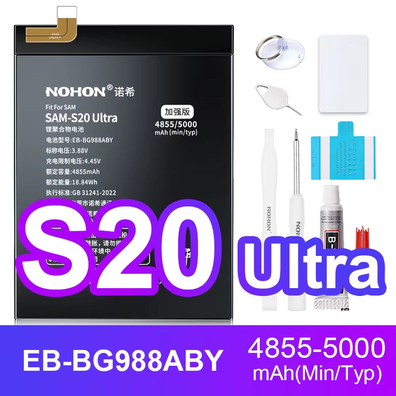 NOHON Battery for Samsung S20 Ultra S24 S23 S22 21 FE S10 Lite S10E Note 20 10 plus 9 S20+ S21+ S10+ SM-G988 G985 G998 Bateria
