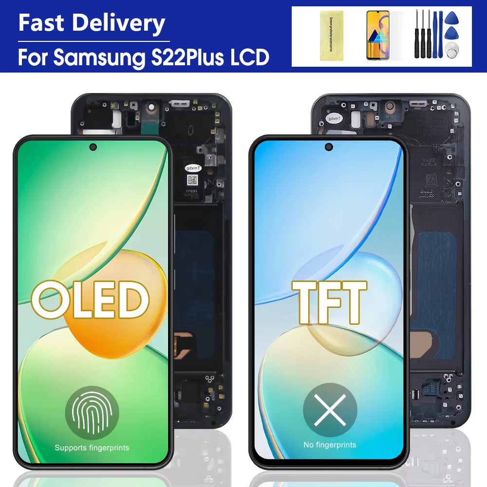 For Samsung S22 plus OLED/TFT LCD Display Touch Screen Digitizer with Frame for S22+ S906 S906B S906B/DS S906U - Replacement