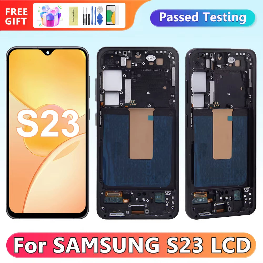 S23 TFT Screen Assembly for Samsung Galaxy S23 S911B S911B/DS Lcd Display Digital Touch Screen with Frame Replacement