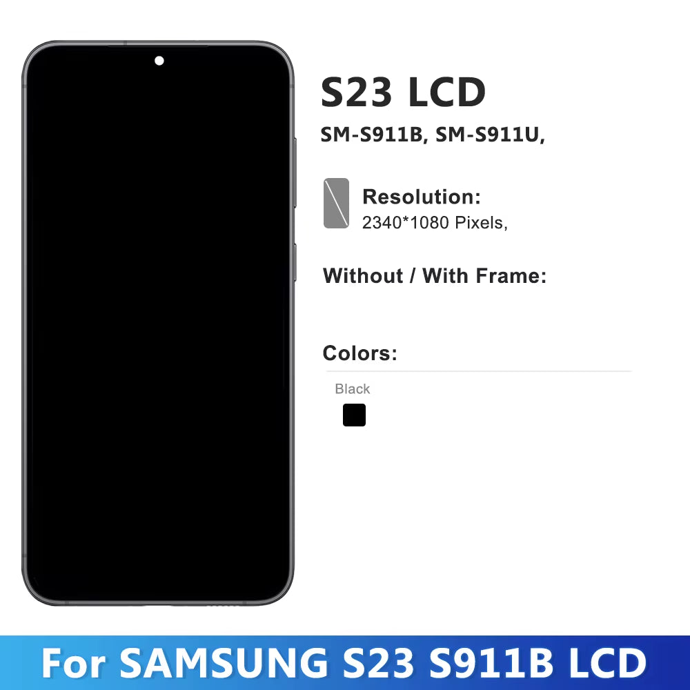 S23 TFT Screen Assembly for Samsung Galaxy S23 S911B S911B/DS Lcd Display Digital Touch Screen with Frame Replacement