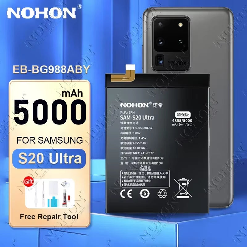 NOHON Battery for Samsung S20 Ultra S24 S23 S22 21 FE S10 Lite S10E Note 20 10 plus 9 S20+ S21+ S10+ SM-G988 G985 G998 Bateria